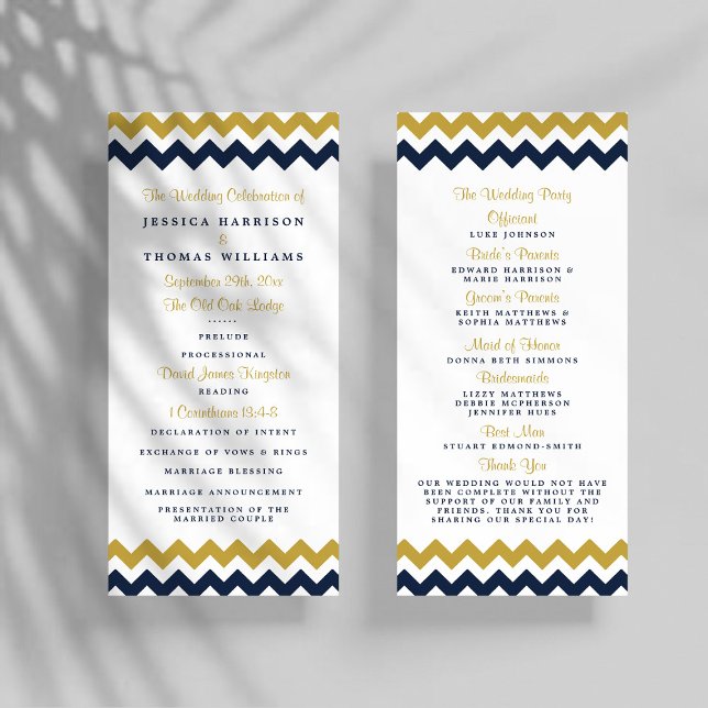 Modern Navy & Gold Chevron Wedding Program (Creator Uploaded)