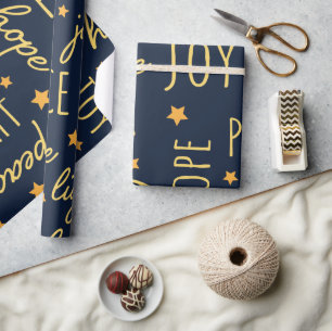 Modern Navy & Gold Christmas Script Wrapping Paper