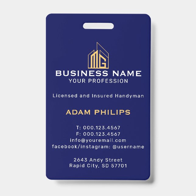 Modern Navy Gold Geometric Building Badge (Front)