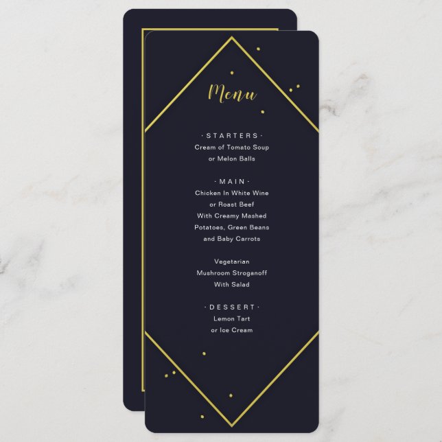 Modern Navy Gold Geometric Menu Invitation (Front/Back)