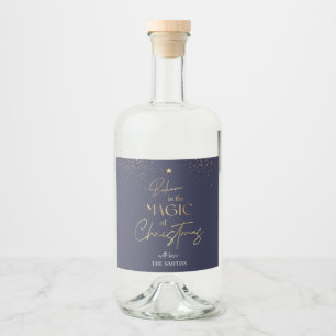 Modern Navy Gold Glitter Elegant Name Christmas Liquor Bottle Label