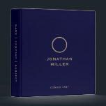 Modern Navy Gold Monogram Binder<br><div class="desc">Modern Brushed Metallic Gold Monogram Medallion Classic Block Typography Initial Name Custom Text Home Office Work School Recipe Navy Blue 3 ring binder</div>