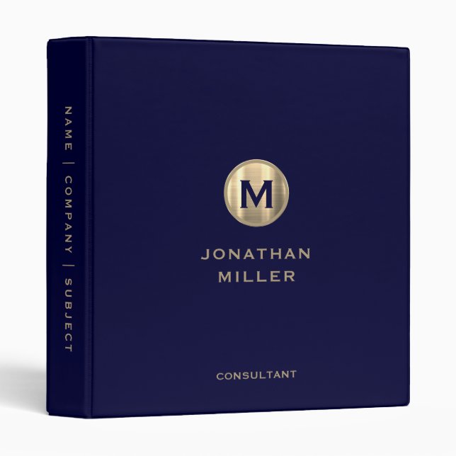 Modern Navy Gold Monogram Binder (Front/Spine)