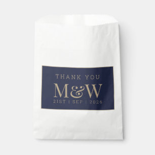 Modern Navy Gold Monogram Wedding Thank You  Favour Bag