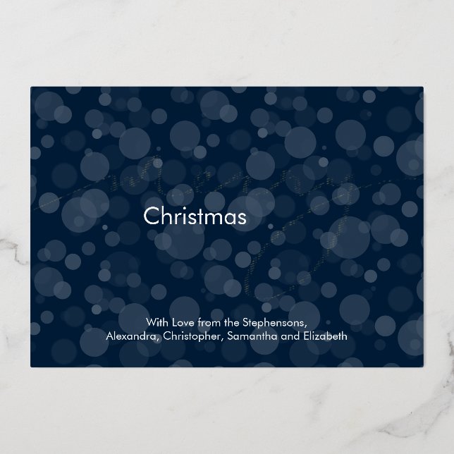 Modern Navy Gold Script Bokeh Merry Christmas (Front)