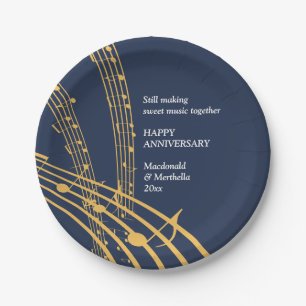 Modern Navy Gold SWEET MUSIC Happy Anniversary Paper Plate