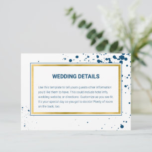 Modern Navy Gold Wedding Details Enclosure Card