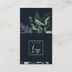 Modern Navy Green Leafy Tropical Foliage Fern Logo Business Card
