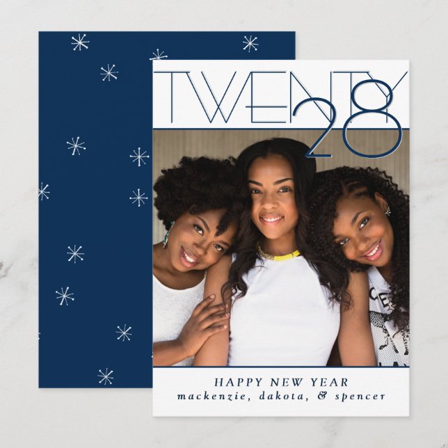 Modern Navy Happy New Years | Chic Unique Photo Holiday Card (Front/Back)