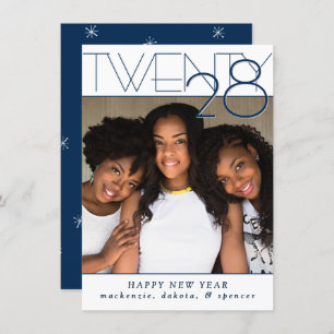 Modern Navy Happy New Years Chic Unique Photo Holiday Card