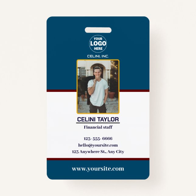 Modern Navy ID Card with Photo & Logo Badge (Front)