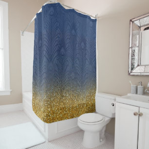 Modern Navy Indigo Blue & Glitter Gold Feather
