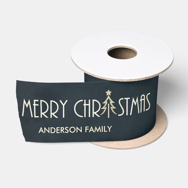 MODERN NAVY MERRY CHRISTMAS DOODLE HOLIDAY CUSTOM SATIN RIBBON (Spool)