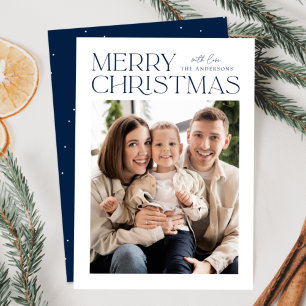 Modern Navy Merry Christmas Photo Holiday Card