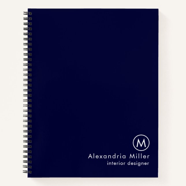 Modern Navy Minimalist Monogram Notebook (Front)