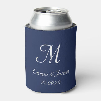 Modern Navy Monogram Wedding Party Favour Can Cooler