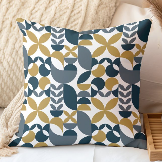 Modern Navy Mustard Abstract Geometric Pattern Throw Pillow (Creator Uploaded)