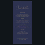 Modern Navy Name Place Card Wedding Dinner Card<br><div class="desc">This modern guest name menu card is the ultimate way to make a statement at your wedding reception. Simply personalize the name,  details and add to cart. Then repeat,  adding to cart for each guest.</div>