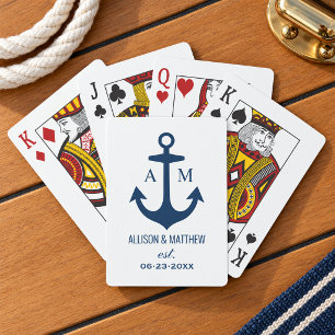 Modern Navy Nautical Anchor Monogram Playing Cards
