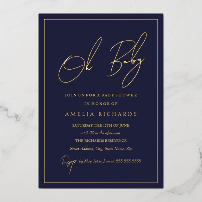 Modern Navy Oh Baby Boy Baby Shower  (Front)