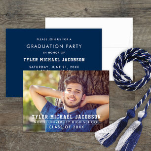 Modern Navy Photo Graduation Party 2026 Invitation