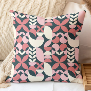 Modern Navy Pink Abstract Geometric Pattern Throw Pillow