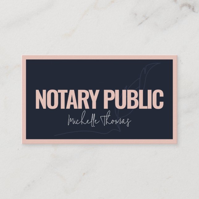 Modern Navy Pink Notary Loan Signing Agent Business Card (Front)