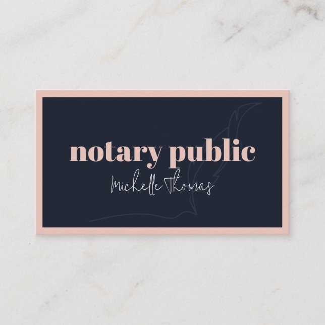 Modern Navy Pink Notary Loan Signing Agent Business Card (Front)