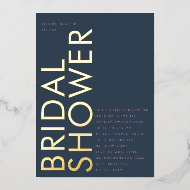 Modern Navy Purple GOLD Bridal Shower (Front)