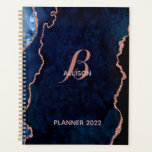 Modern Navy Rose Gold Agate Monogram Planner<br><div class="desc">A modern, navy and rose gold agate design is the backdrop for this elegant planner. Your monogram in a stylish calligraphy font is the centerpiece of this chic design. Add your name to the planner and make it uniquely yours.</div>