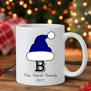 Modern Navy Santa Hat Monogram Family Christmas Coffee Mug
