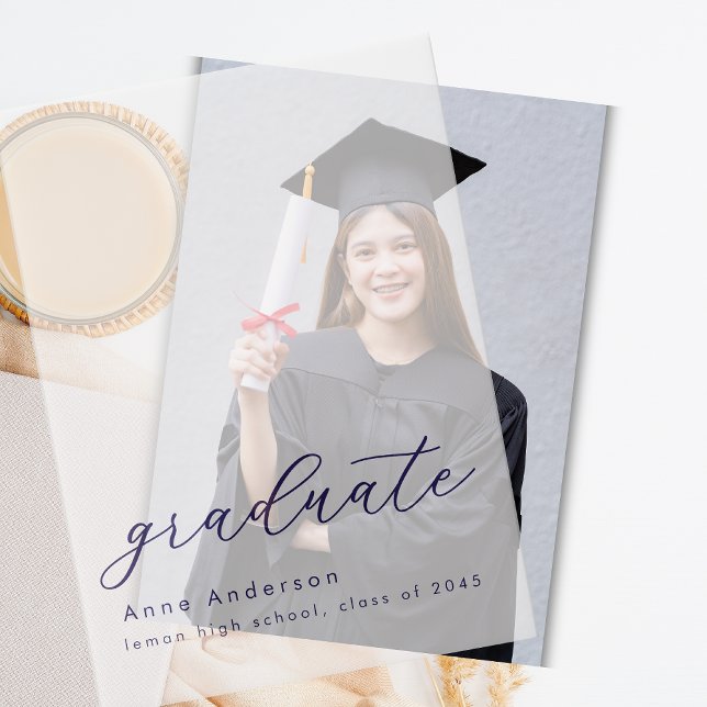 Modern Navy Script Custom Graduation Overlay  Vellum Invitations (Creator Uploaded)