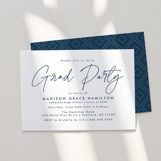 Modern Navy Script Graduation Party Invitation (Creator Uploaded)