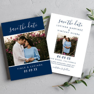 Modern Navy Script Photo Wedding Save The Date