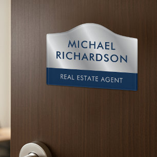 Modern Navy & Silver Company Office Nameplate Door Sign