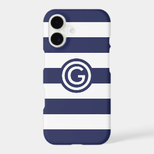 Modern Navy Stripe Monogram Clear iPhone Case