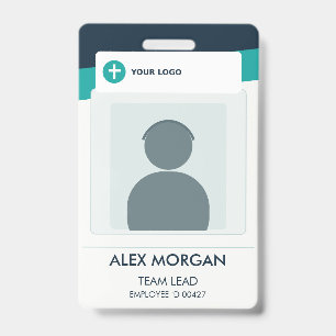 Modern Navy Teal Employee Photo ID Badge
