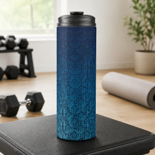 Modern Navy Teal Geometric Ombre Sports Thermal Tumbler