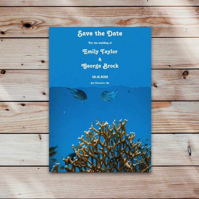 Modern Navy Underwater Sea Fish Reef Beach Wedding Save The Date (Creator Uploaded)