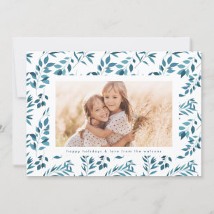 Modern Navy Watercolor Photo Holiday Card