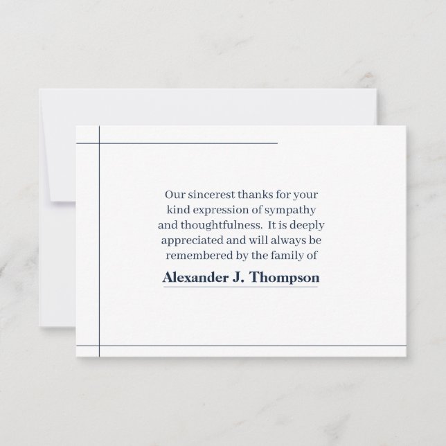 Modern Navy & White Abstract Funeral Thank You Card (Front)