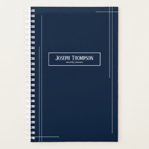 Modern Navy & White Abstract Monogram Monthly Planner