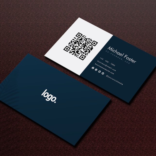Modern Navy White CEO Scannable Qrcode Business Card (Creator Uploaded)