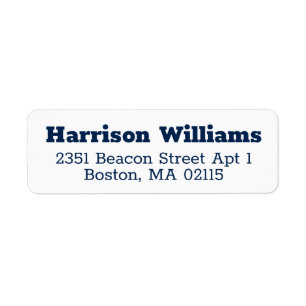 Modern navy white custom bold serif return address