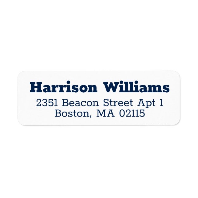 Modern navy white custom bold serif return address (Front)