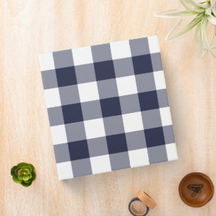Modern Navy White Gingham Check Pattern Binder