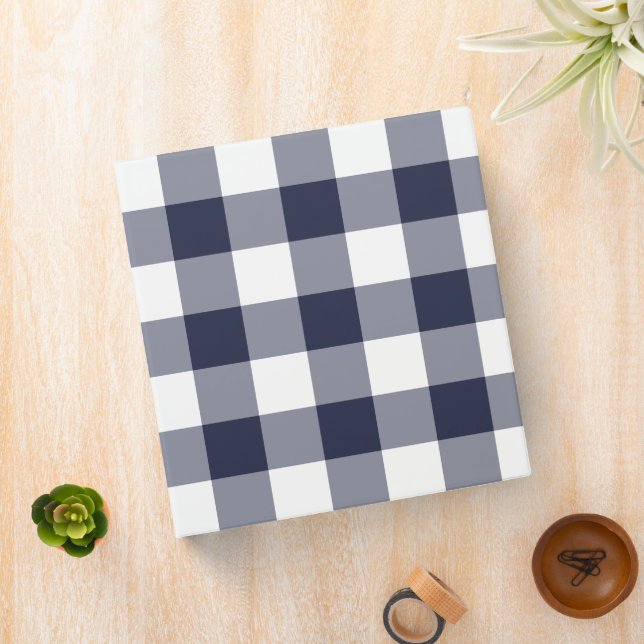 Modern Navy White Gingham Check Pattern Binder (In Situ)
