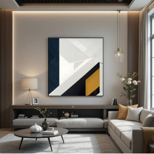 Modern Navy White Gold Geometric Layer Canvas Print