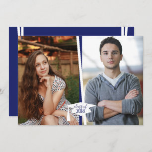 Modern Navy & White Graduation Photo Invitations