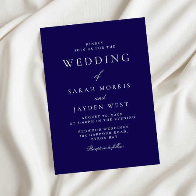 Modern Navy & White Minimal Elegant Wedding Invitation (Creator Uploaded)